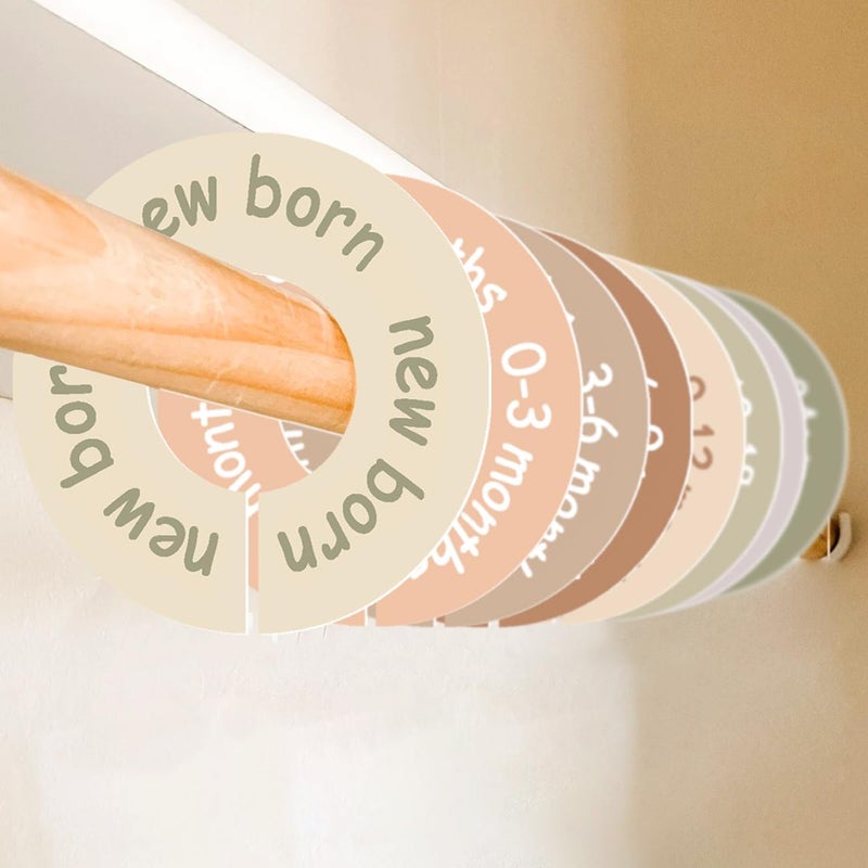 cephira Baby Closet Dividers for Clothes – Earth Tone Round Baby Clothes Dividers for Closet Rod, Nursery Closet Organizer & Decor, Clear Labels for Easy Sorting, Fits Most Rods - Image 3